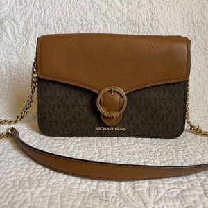 Michael Kors Wanda Medium Shoulder Flap Handbag Brown Leather Cross Body Bag